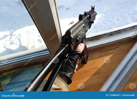 Shooter Pointing Out Of Window Stock Image Image Of Firearm Military