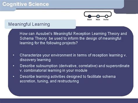 Cognitive Science Overview Ausubels Meaningful Reception Learning Theory