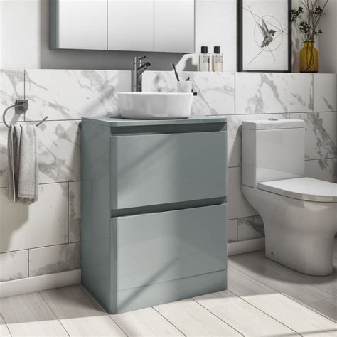 600mm Light Grey Freestanding Countertop Vanity Unit With Basin Pendle Better Bathrooms