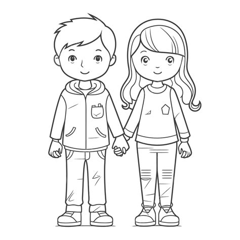 Babe And Girl Holding Hands Coloring Page Outline Sketch Drawing Vector