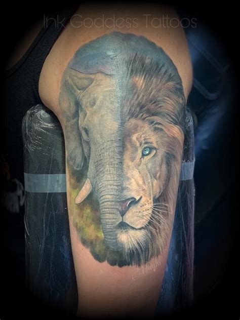 Elephant And Lion Half Sleeve By Haylo Tattoonow