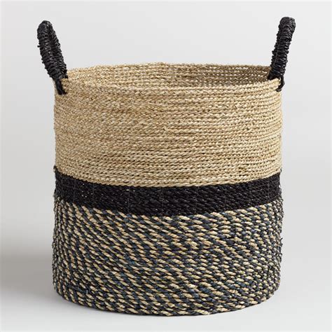 Large Black And Natural Seagrass Calista Tote Basket World Market