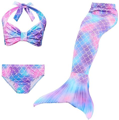 Pcs Girls Swimsuit Mermaid Tails For Swimming Princess Bikini Purple