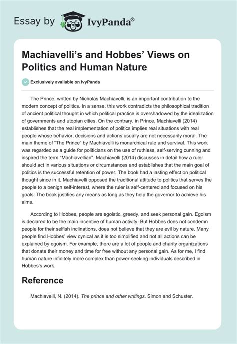 Machiavellis And Hobbes Views On Politics And Human Nature 290