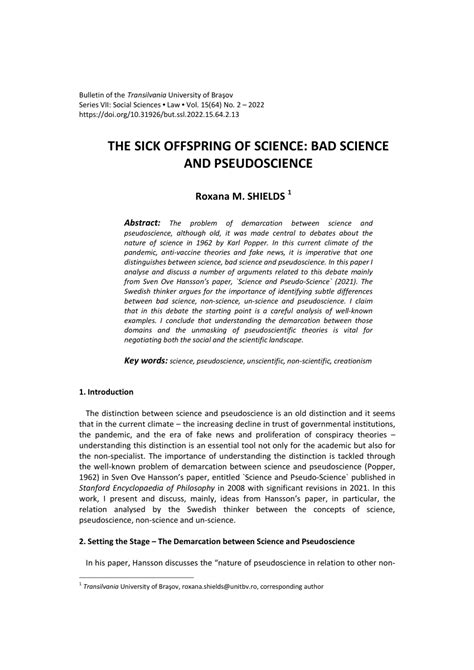 Pdf The Sick Offspring Of Science Bad Science And Pseudoscience