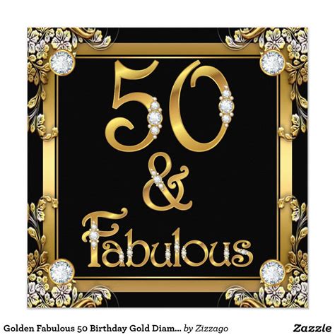 Golden Fabulous 50 Birthday Gold Diamond Invitation In