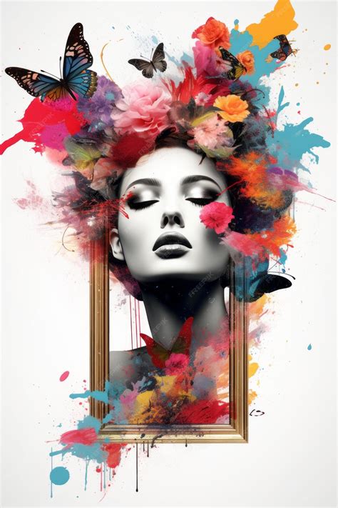 Premium Ai Image A Womans Face Is Surrounded By Colorful Paint