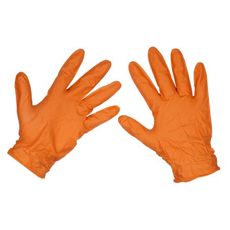 Orange Diamond Grip Extra Thick Nitrile Powder Free Gloves Large