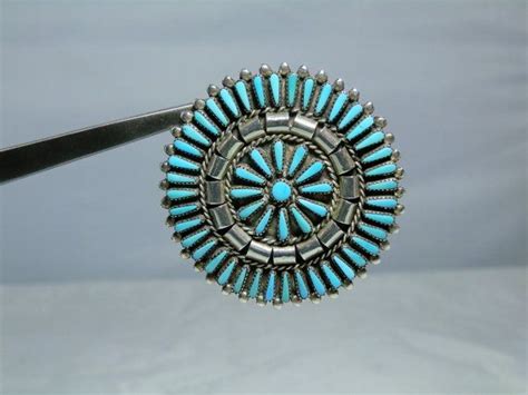Vintage Zuni Petit Point Turquoise Sterling Silver Brooch Etsy