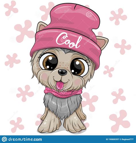 Cartoon Dog Yorkshire Terrier In A Pink Hat Stock Vector Illustration