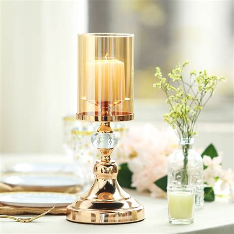 Buy 13 Tall Gold Metal Pillar Candle Holder With Hurricane Glass Tube