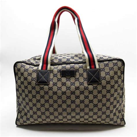 Auth Gucci Gg Canvas Boston Bag Beige Navy Canvas Leather 153240 H23858d Ebay