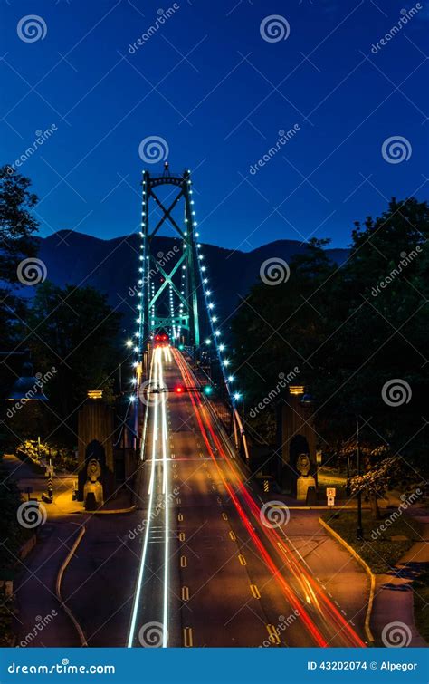 Suspension Bridge At Night Stock Photo Image Of Gate 43202074