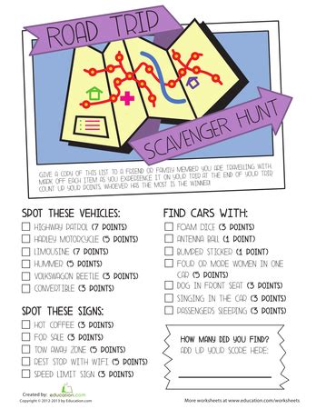 Feel free to ask mom and dad for help if you get stuck. Road Trip Games | Printable Workbook | Education.com