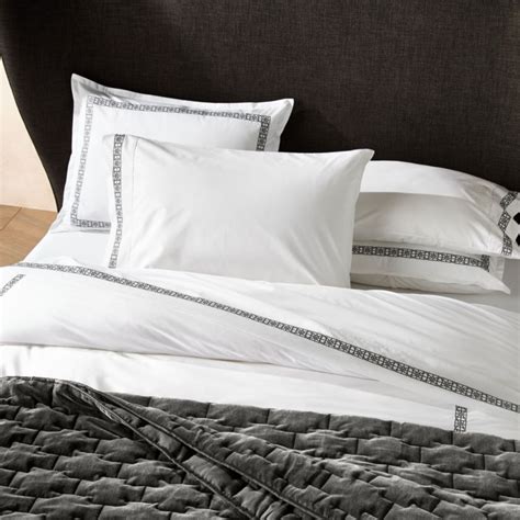 lior organic grey embroidered duvet covers and pillow shams crate and barrel embroidered