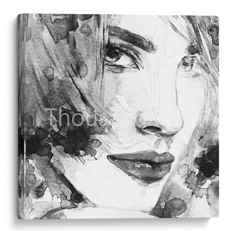 Beautiful Woman Canvas Black White Watercolour Wall Art Picture Home