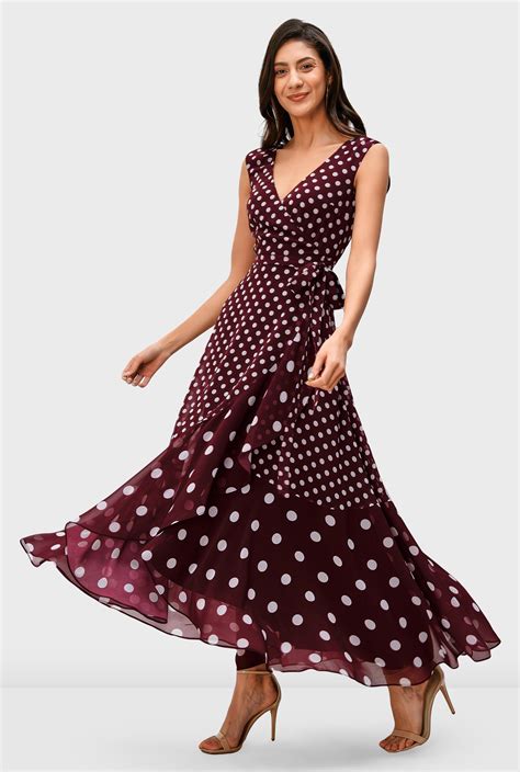 Shop Mixed Polka Dot Print Georgette Wrap Dress Eshakti