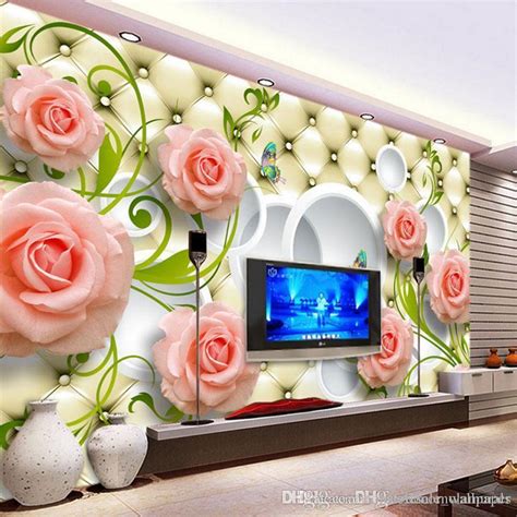 Photo Wallpaper Romantic Painting Pink Stereoscopic Roses Flower