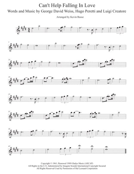 can t help falling in love sheet music elvis presley tenor sax solo