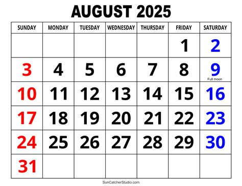 August 2025 Calendar Free Printable Diy Projects Patterns