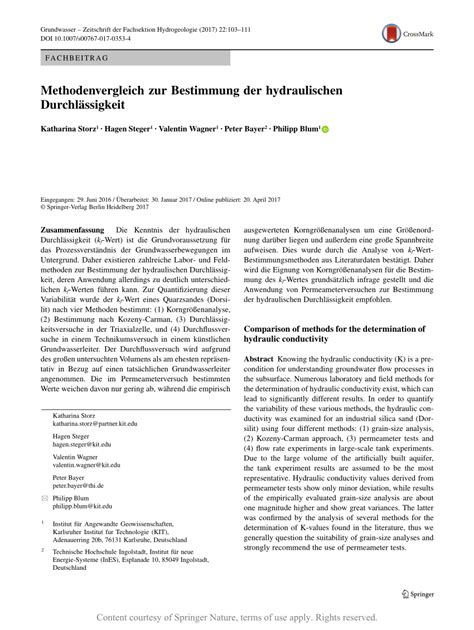 Methodenvergleich zur Bestimmung der hydraulischen Durchlässigkeit