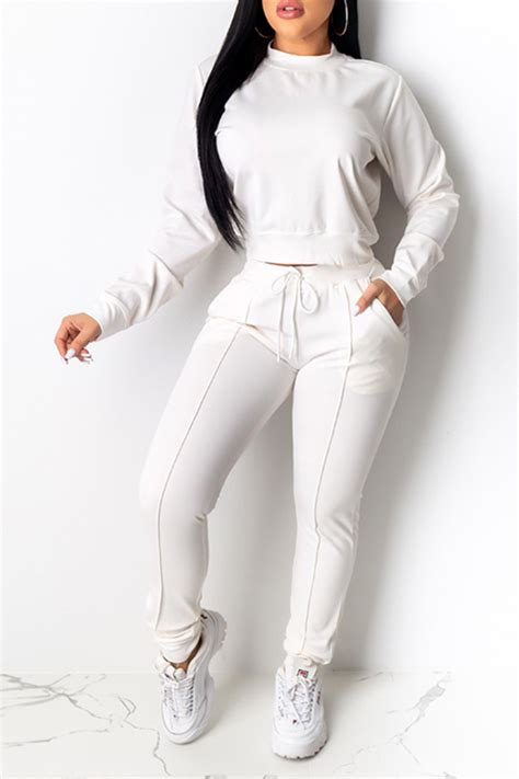 lovely casual basic white two piece pants setlw fashion online for women affordable women s