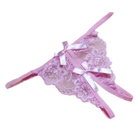 Sexy Panties Women Lace G String Double Bowknot Girl Thong Open Fork