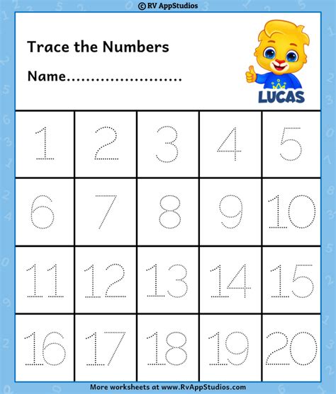 Tracing Numbers 1 20 Worksheets For Kindergarten Printable