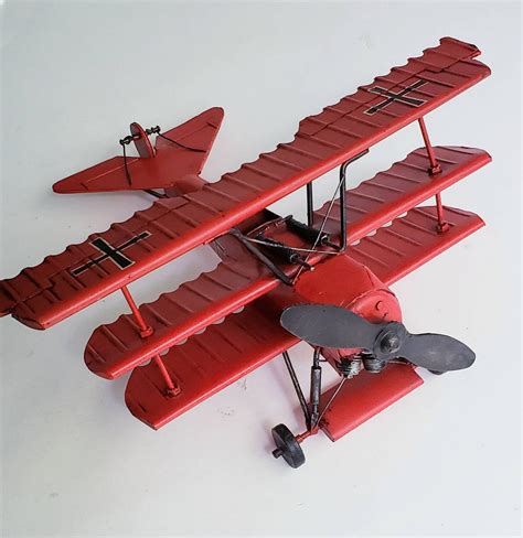 Large Tin Metal Red Baron Wwi Propeller Tri Plane Model Etsy