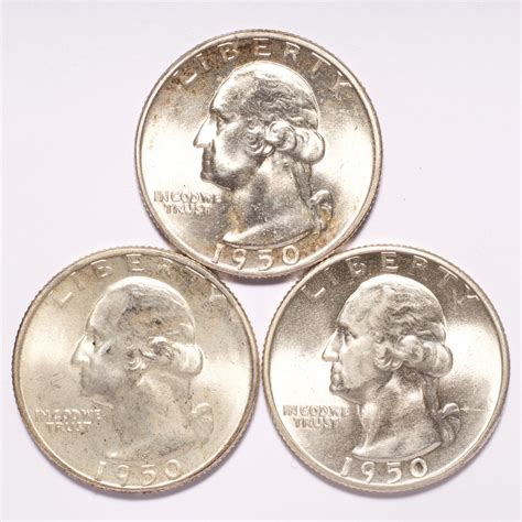 1950 P D S Washington Silver Quarters 3 Coin Lot Numismax