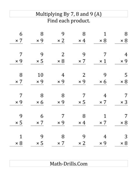 Multiplication Worksheets 7 8 9 Facts