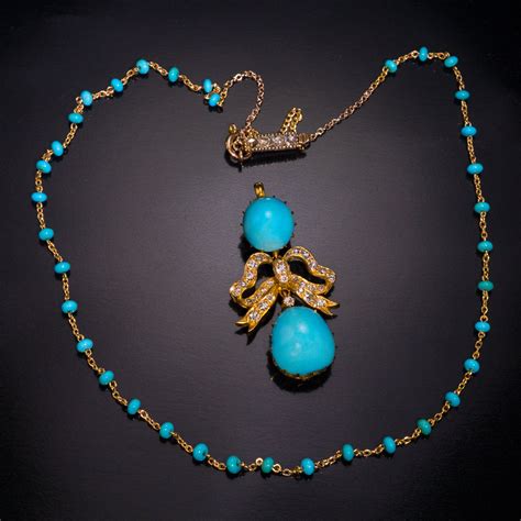Antique Persian Turquoise Diamond Gold Necklace Etsy