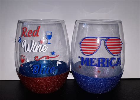 Red White And Blue Wine Glass 4th Of July Patriotic Etsy