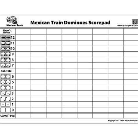 Mexican Train Dominoes Scorepad 50 Sheets Mexican