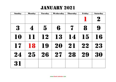Print as many as you want. Free Download Printable Calendar 2021, large font design ...