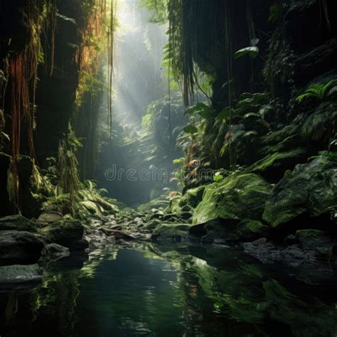 Landscape View Of One Beautiful Beautiful Rainforest Cave In Green