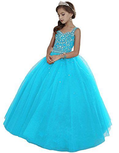 Huamei Girls Princess Tulle Beaded Straps Ball Gowns Flower Girl