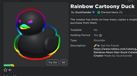 Sniping Rainbow Cartoony Duck Roblox Free Ugc Limited Youtube