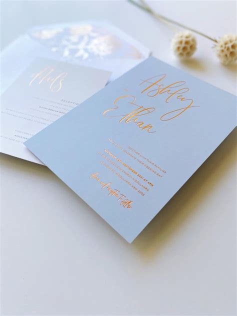 Baby Blue Wedding Invitation With Copper Foil Hot Foil Etsy