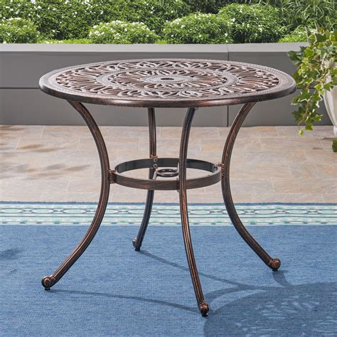 3525 Brown Distressed Round Outdoor Patio Dining Table
