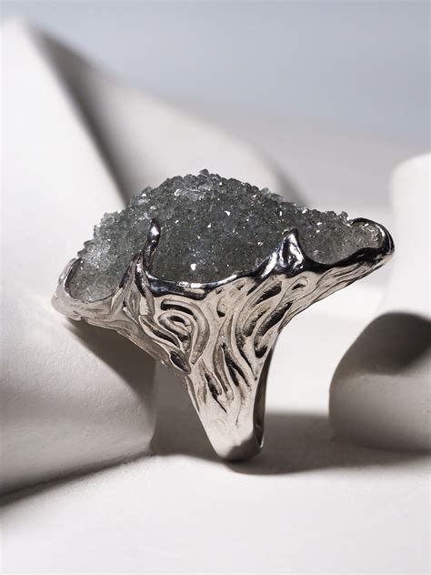 Big Silver Rock Crystal Ring Natural Quartz Gemstone Sterling Etsy