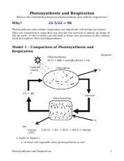 Processes at the cellular level and explore their interdependence. Answer Key. Photosynthesis and Respiration POGIL.pdf - a ...