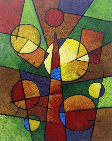 Multicolored Signed Geometric Abstract Painting From Bali Geometric
