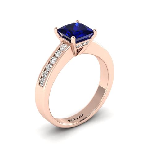 Natural Sapphire Princess Cut Engagement Ring In Rose Gold Pharos
