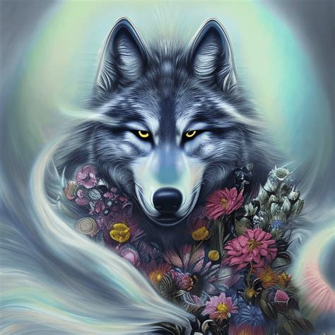 Fantasy Wolf Flower Infused Pastel Graphic · Creative Fabrica
