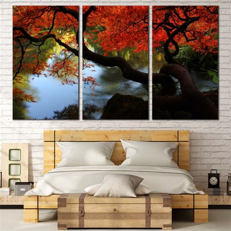 Being a beautiful outdoor decoration and a real treat for all, who love the oriental moroccan style, this hurricane wall panel will help you create an inimitable mediterranean ambience. Japanese Garden Canvas Wall Art, Green Trees River Reflection Canvas P - Dwallart