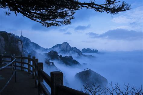 Nature Landscape Mist Mountains Walkway Morning Blue Trees