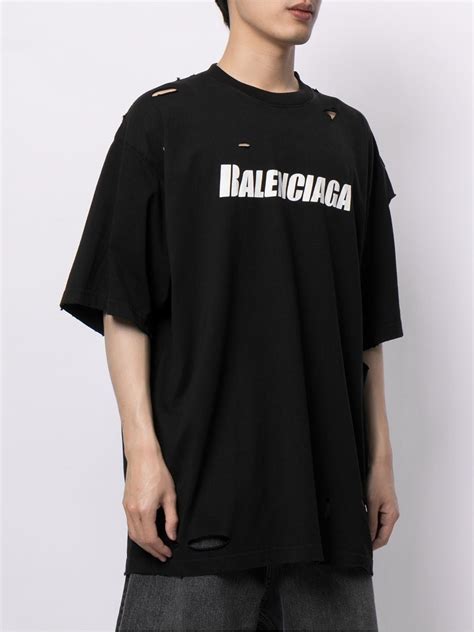 Balenciaga Ripped Logo Print T Shirt Farfetch