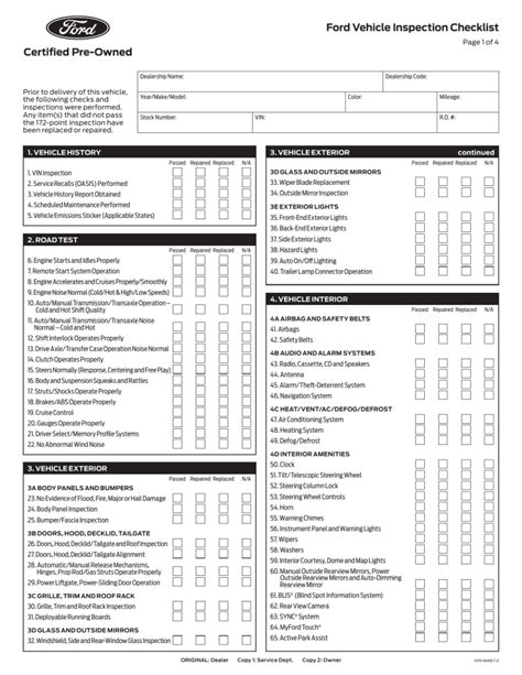 Ford Vehicle Inspection Checklist Manualzz