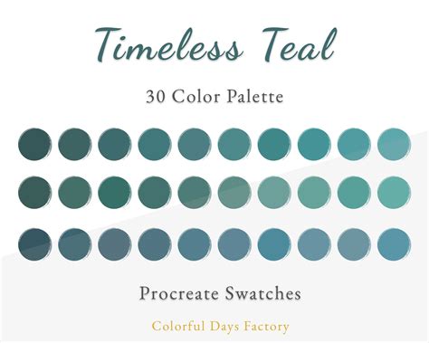 Timeless Teal Color Swatches Procreate Color Palette Etsy